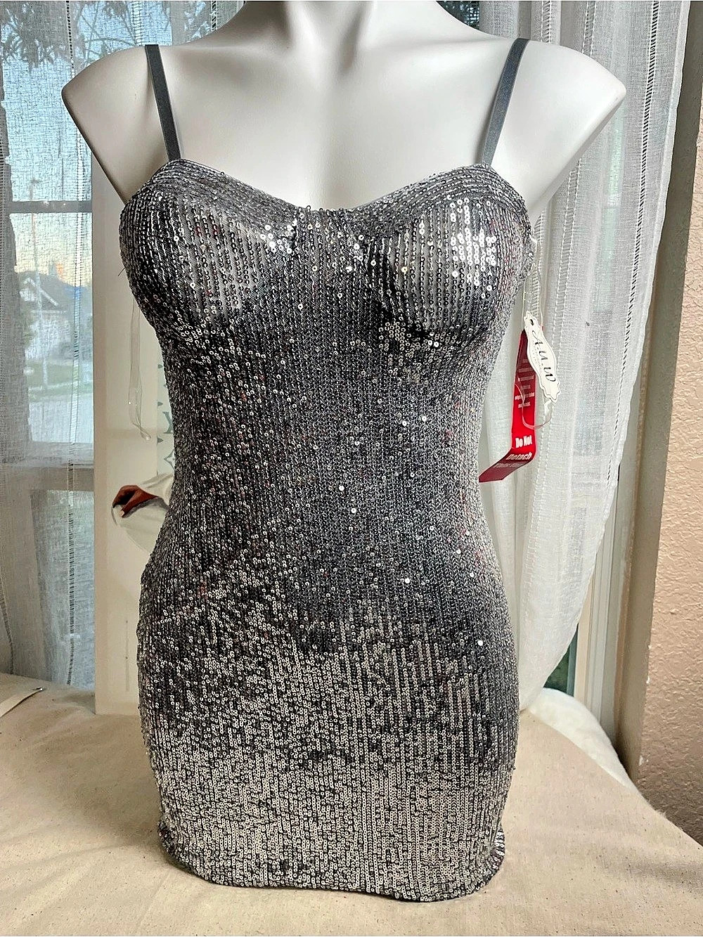 AUM Sequin Mini Dress in Silver Size Medium NWT